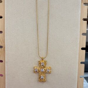 Elegant Gold Plated over Stainless Steel Cross Pendant Necklace